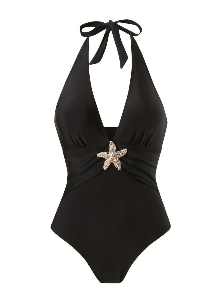 Women's Halterneck Swimwear with Transparent Pareo Mune Fashion
