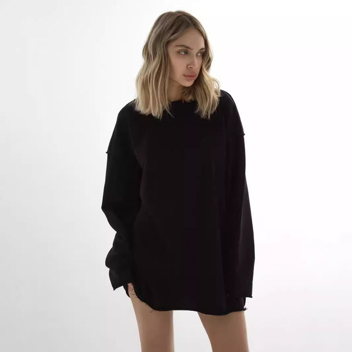 Women Oversize Sweatshirt with Raw Hem and Dropped Shoulders Mune Fashion