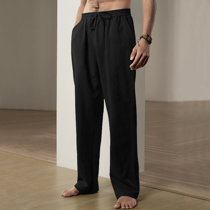Men's lightweight relax trousers made of linen blend with elastic drawstring waist and straight leg Mune Fashion