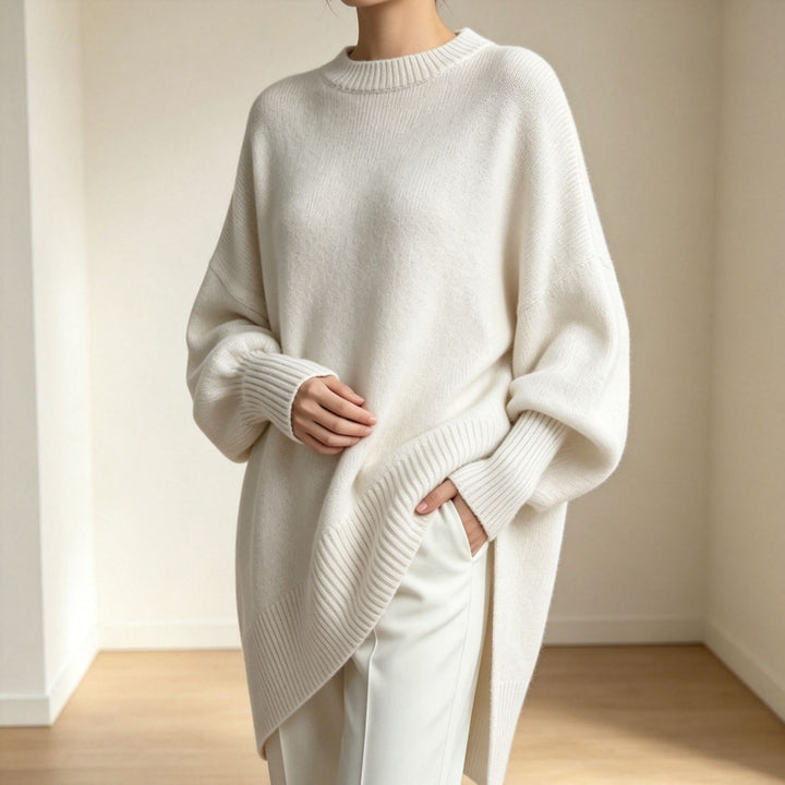 Women's Oversize Longline Fine Knit Sweater with Raglan Sleeves and Ribbed Hem Mune Fashion