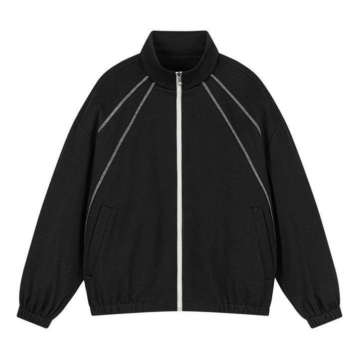 Unisex Oversize-Structured Track Jacket with Stand-Up Collar, Zipper & Flatlock Details Mune Fashion