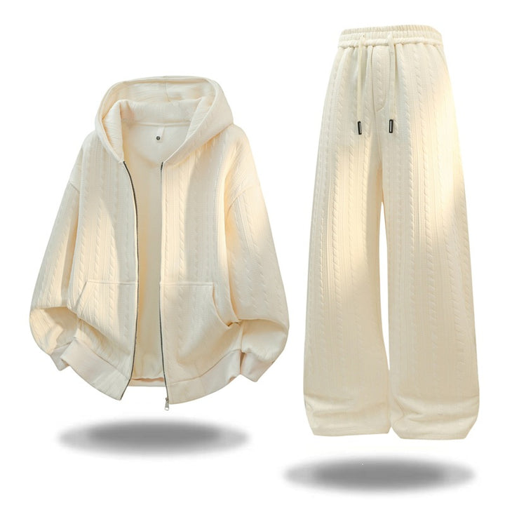Women's Oversize Knit Hoodie with Cable Pattern, Zipper & Kangaroo Pockets Mune Fashion