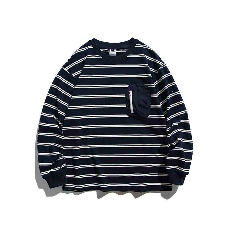Unisex Oversize Long Sleeve with maritime stripe pattern and functional zippered chest pocket Mune Fashion