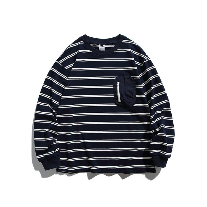 Unisex Oversize Long Sleeve with maritime stripe pattern and functional zippered chest pocket Mune Fashion