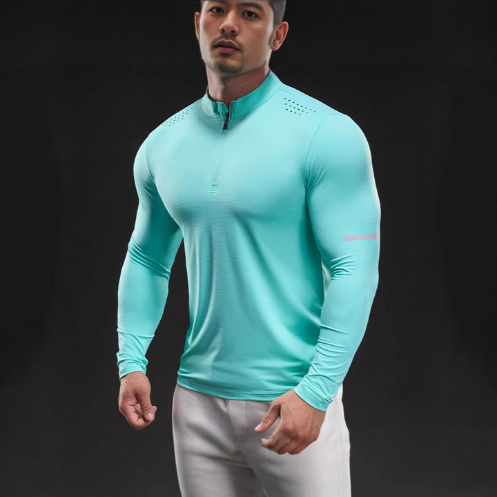 Men's compression training shirt with short zipper and breathable mesh structure Mune Fashion