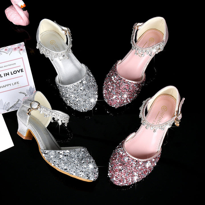 Girl Glittering Ballerina Sandals with High Heel and Pendant Mune Fashion