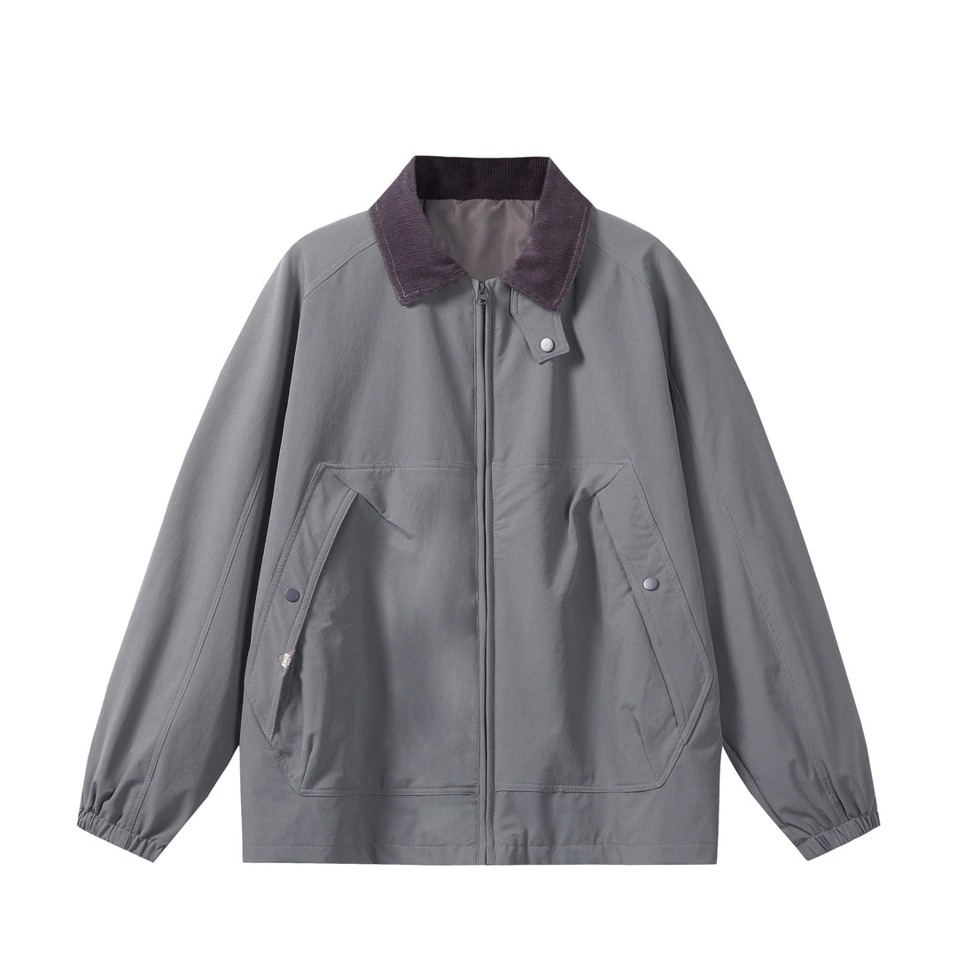 Unisex Short Cut Boxy Blouson with Cord Collar, Zipper and Utility Flap Pockets Mune Fashion