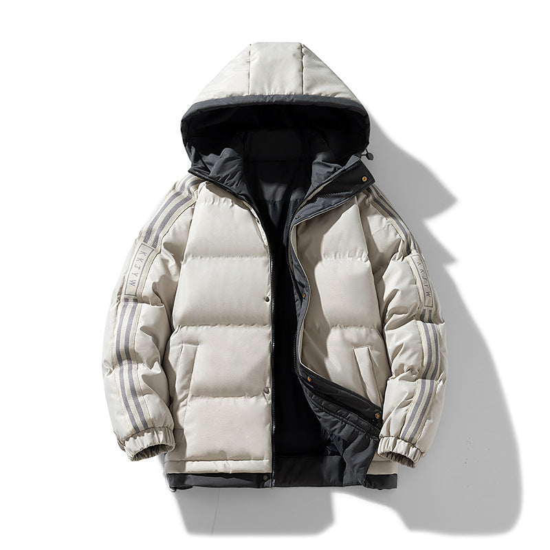 Men's sporty quilted hooded jacket with two-way zip, drawstring, and reflective shoulder stripes Mune Fashion