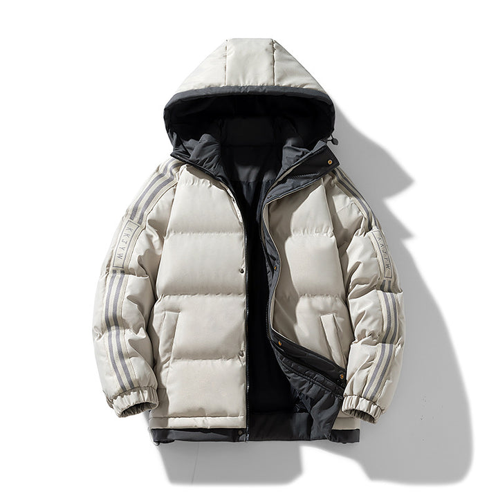 Men's sporty quilted hooded jacket with two-way zip, drawstring, and reflective shoulder stripes Mune Fashion
