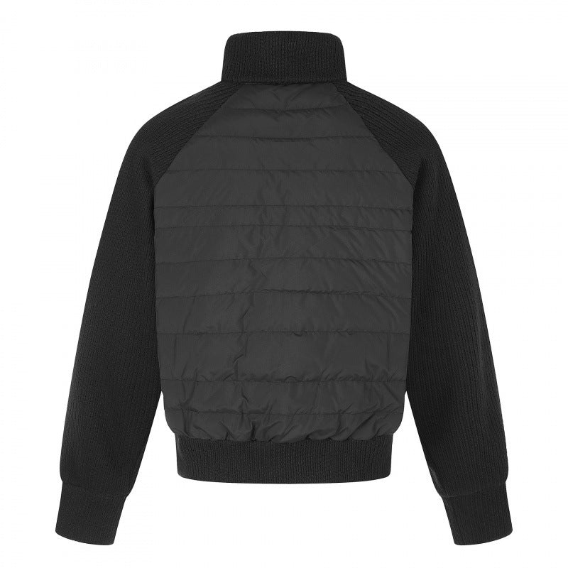 Women's hybrid quilted jacket with quilted front, chunky knit sleeves, and high stand-up collar Mune Fashion
