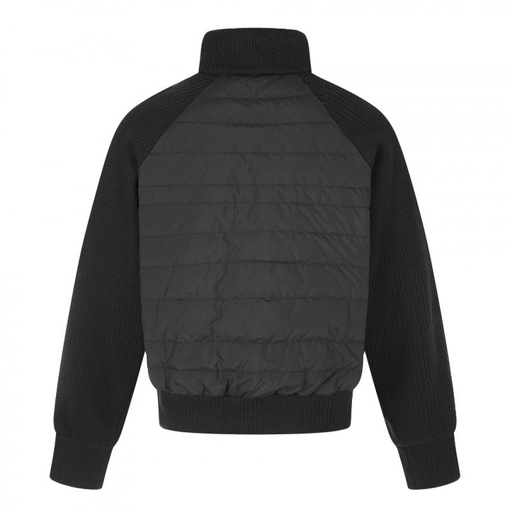 Women's hybrid quilted jacket with quilted front, chunky knit sleeves, and high stand-up collar Mune Fashion