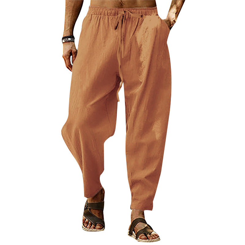 Men's relaxed summer slouch pants made of linen blend with elastic waistband and tapered ankle cuffs Mune Fashion