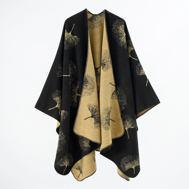 Women's oversized wrap cape made of jacquard knitted wool blend with dandelion pattern Mune Fashion