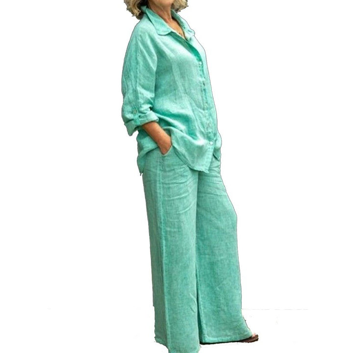 Women's Relaxed-Buttondown-Shirt and High-Waist-Palazzo in Linen Look Mune Fashion