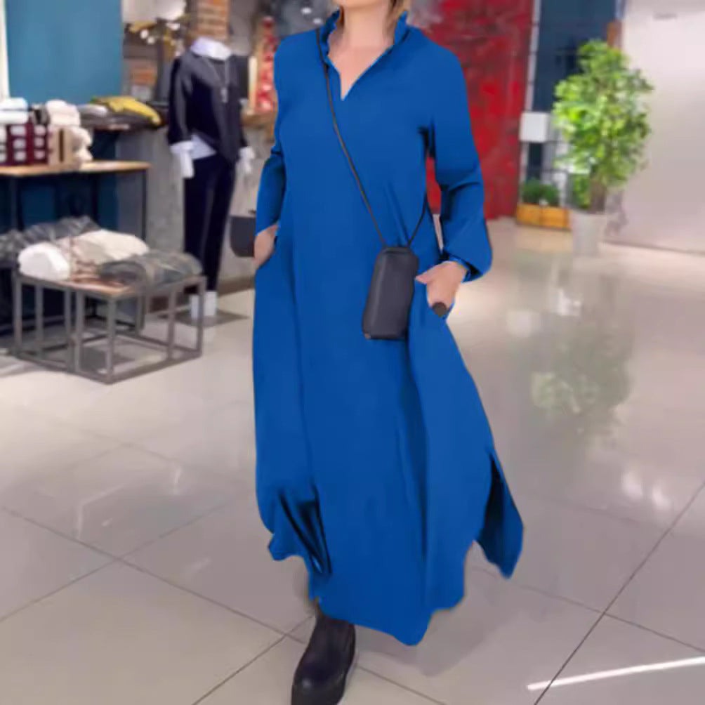 Women's loose maxi dress with side slits and patch pockets Mune Fashion