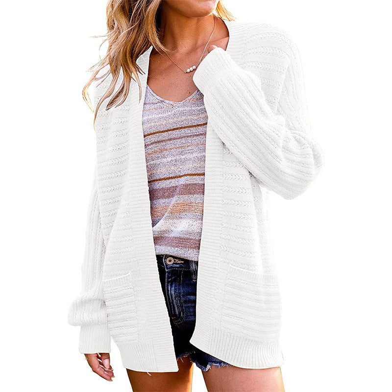 Women Oversize Knit Cardigan with Patch Pockets and Ribbed Structure Mune Fashion