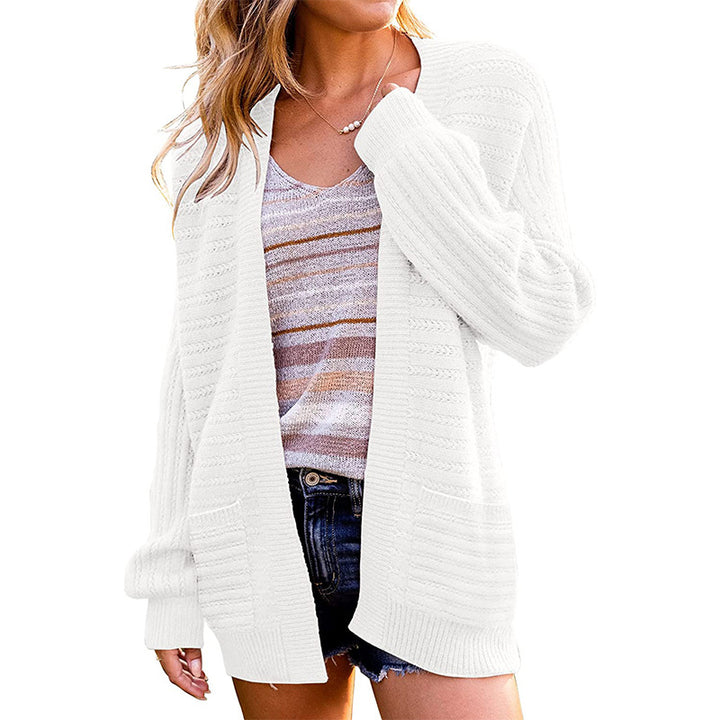 Women Oversize Knit Cardigan with Patch Pockets and Ribbed Structure Mune Fashion