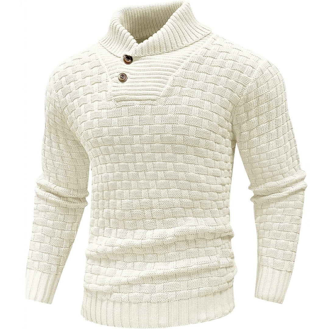 Men's chunky knit sweater with high roll neck, button placket and basket knit Mune Fashion