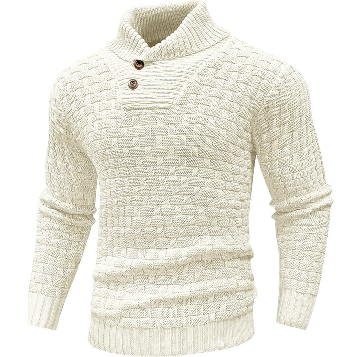 Men's chunky knit sweater with high roll neck, button placket and basket knit Mune Fashion