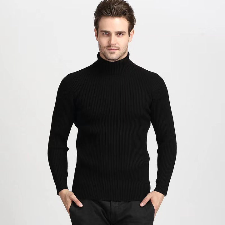 Men's narrow-cut ribbed roll-neck sweater in fine wool blend with stretch Mune Fashion