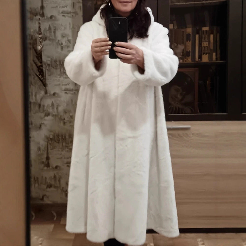 Women's Maxi Faux Fur Coat with Oversized Cut and Patch Pockets Mune Fashion