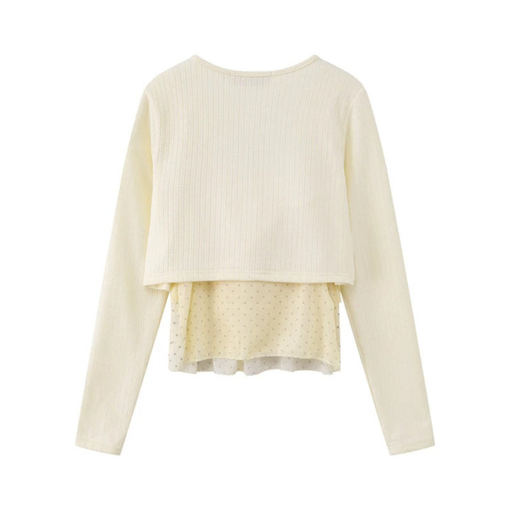 Women's Two-Piece Long Sleeve Top with Knot Front and Delicate Chiffon Under Top Mune Fashion