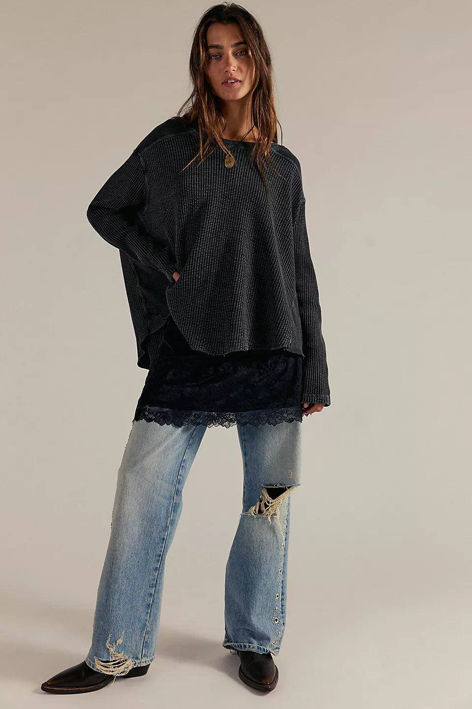 Women’s Oversized Waffle Knit Sweater with Loose Fit and Deep Raglan Sleeve Fashion