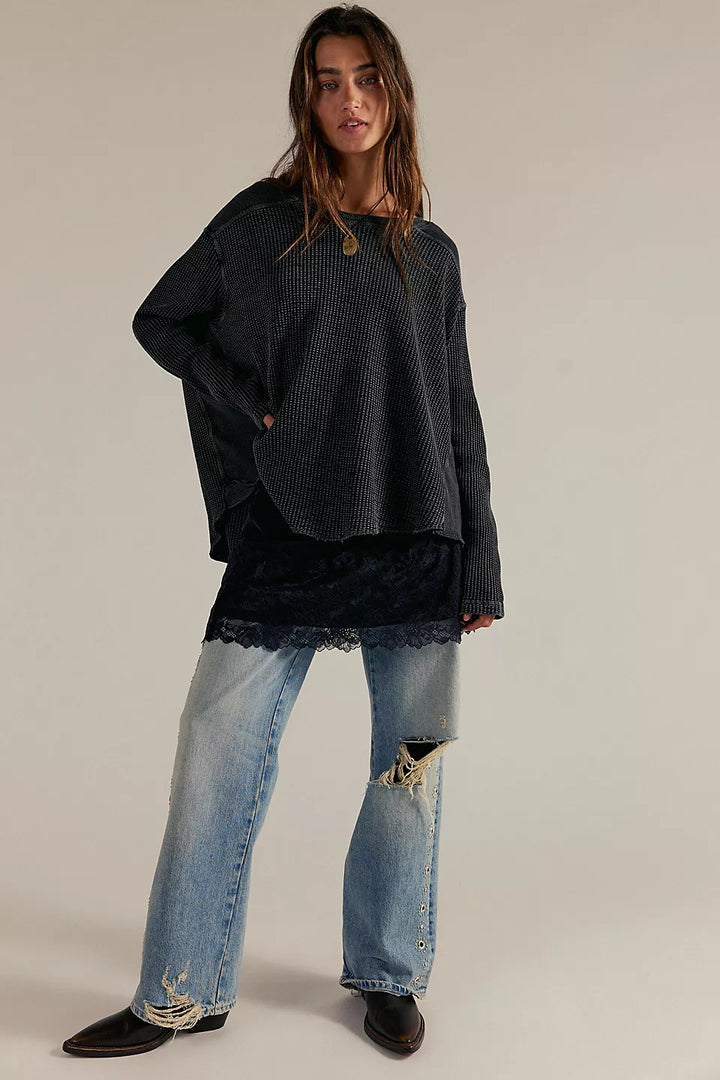 Women’s Oversized Waffle Knit Sweater with Loose Fit and Deep Raglan Sleeve Fashion