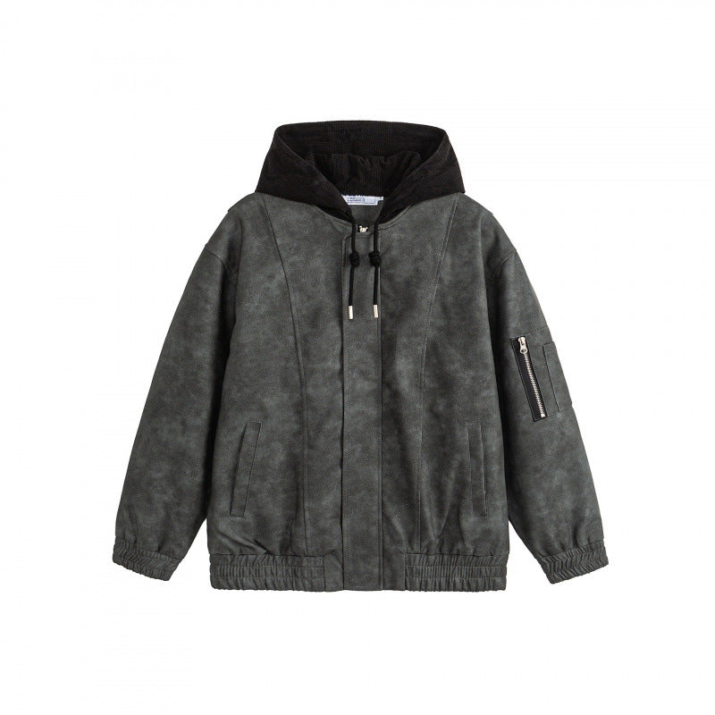 Unisex Oversize Hoodie Bomber Jacket in Velour Look with Hood, Arm Pocket and Elastic Hem Mune Fashion