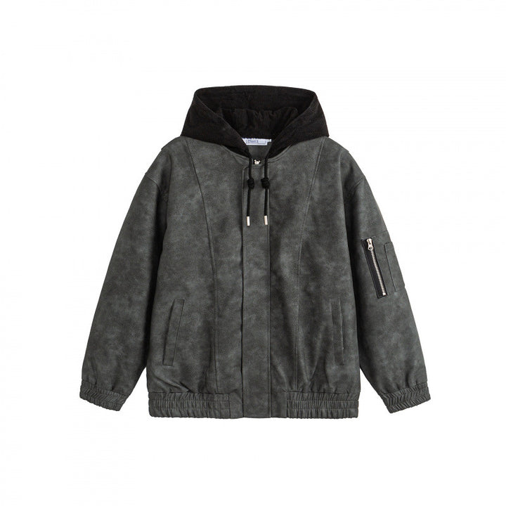Unisex Oversize Hoodie Bomber Jacket in Velour Look with Hood, Arm Pocket and Elastic Hem Mune Fashion