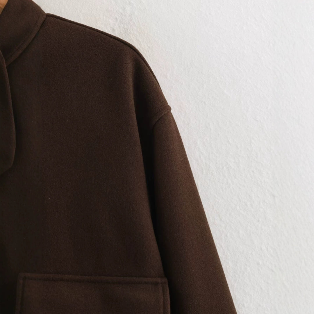 Ladies Boxy Wool Blend Blouson Jacket with Stand-Up Collar, Large Flap Pockets and Elastic Hem Mune Fashion