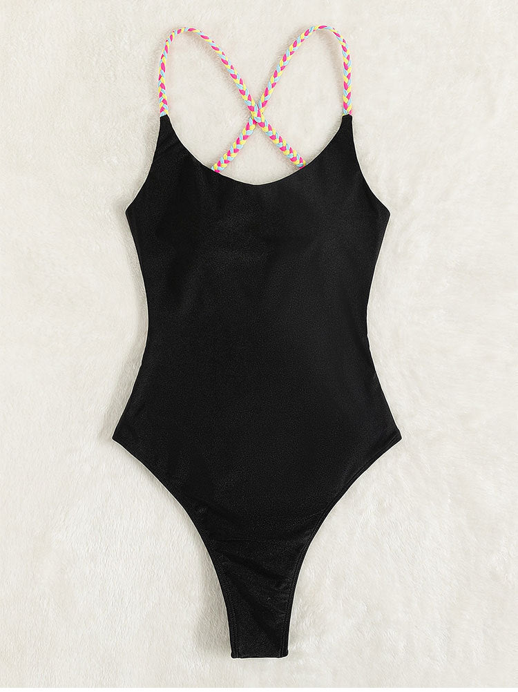 Women High-Cut One-Piece Swimsuit with Elegant Braided Strap Design Mune Fashion
