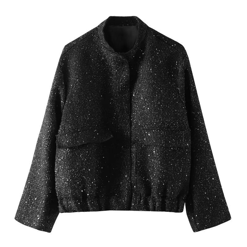 Women's embellished bouclé bomber jacket with sequins and rhinestones Mune Fashion