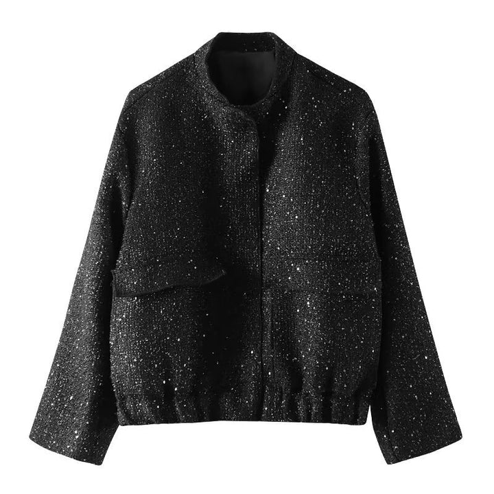Women's embellished bouclé bomber jacket with sequins and rhinestones Mune Fashion