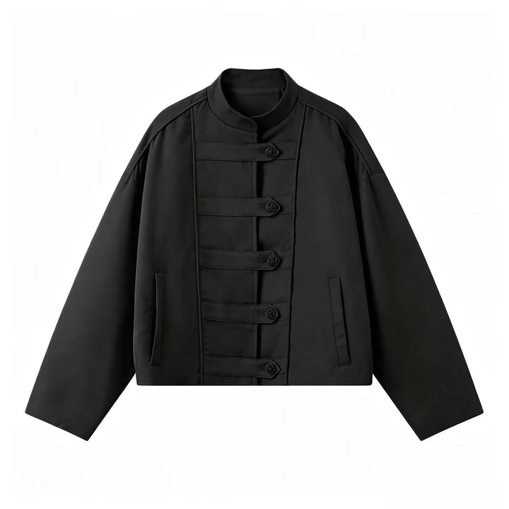 Women's Boxy Jacket with Stand-Up Collar and Toggle Fastenings Mune Fashion