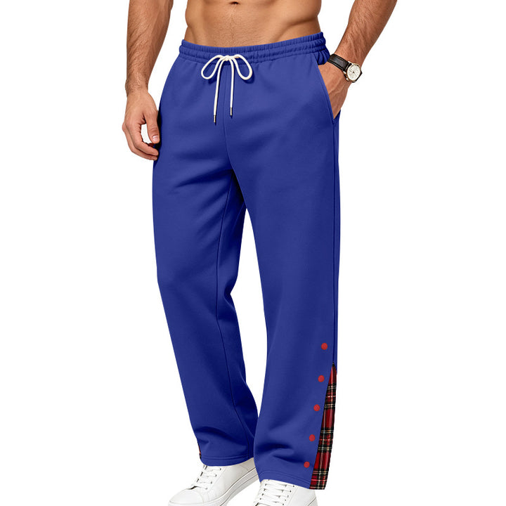 Men's Casual Jogging Pants with Snap Button Placket and Check Insert Mune Fashion