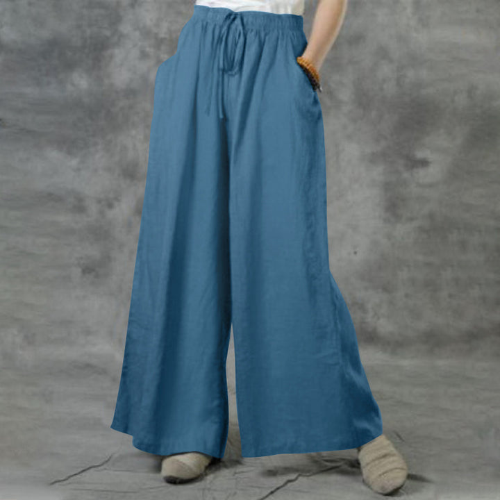 Women's wide linen pants with high waist and drawstring Mune Fashion