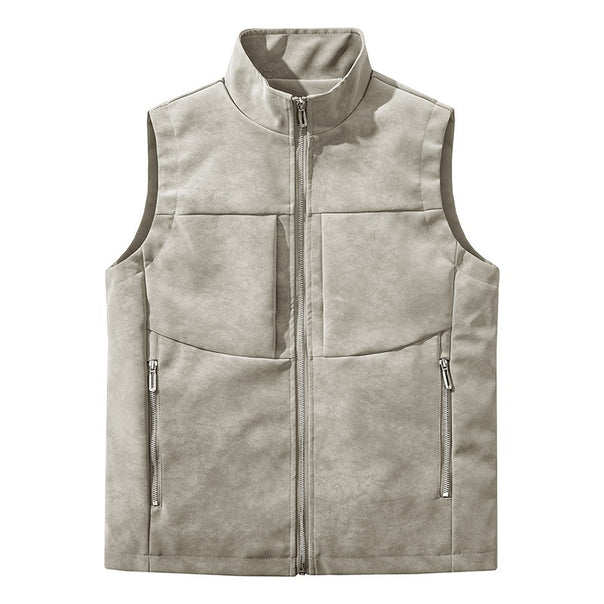 Men's utility vest in velour look with stand-up collar, multi pockets, and full zip Mune Fashion