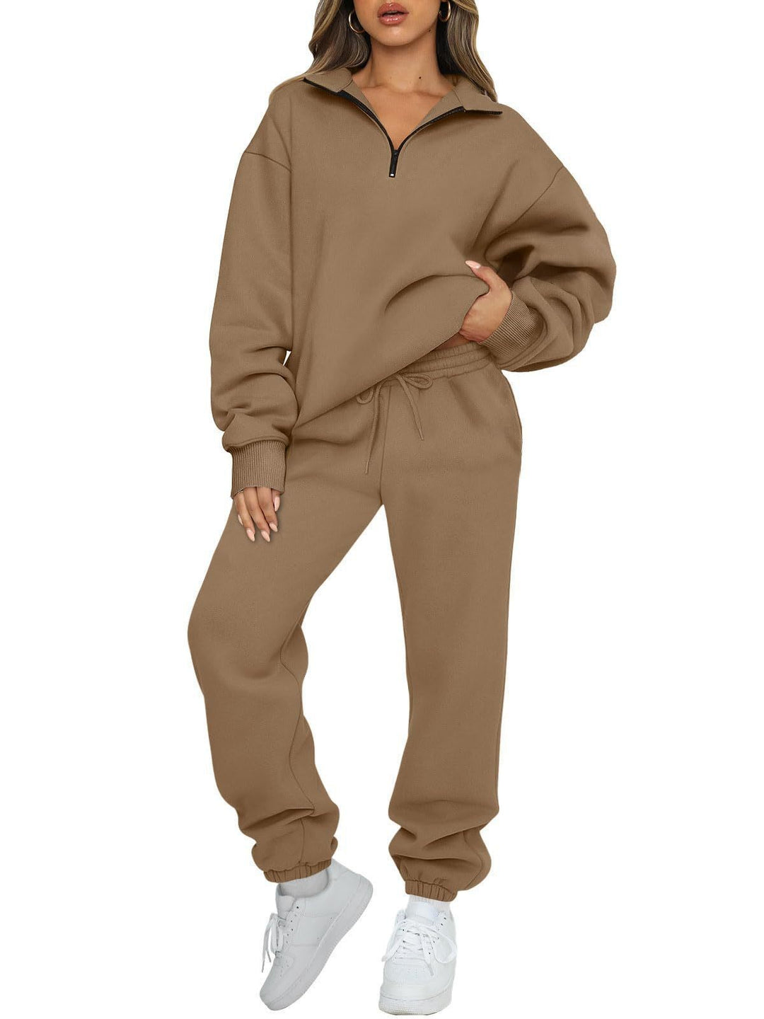 Women's oversized sweatshirt jogging pants set with zipper collar Mune Fashion