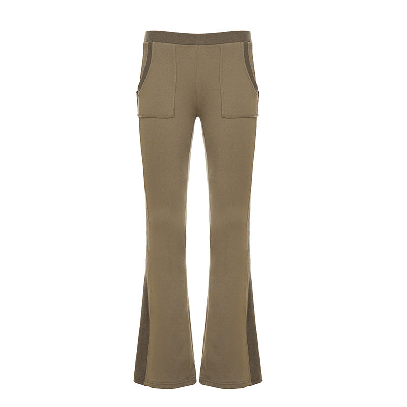 Women's Nan Stretch Flared Pants with High Waist, Patch Pockets and Side Insert Panels Mune Fashion