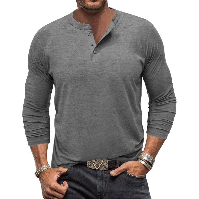 Men's Long Sleeve T-Shirt with Button Placket Mune