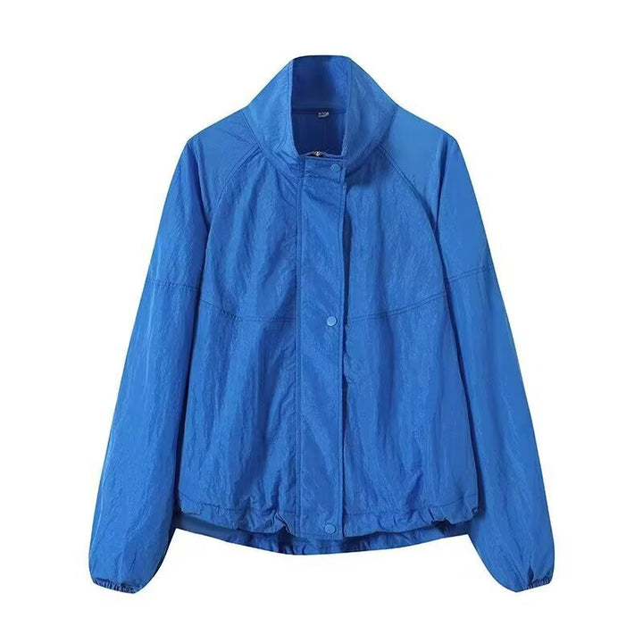 Women's Lightweight Windbreaker with Stand-up Collar, Raglan Sleeves, and Elastic Hem Mune Fashion