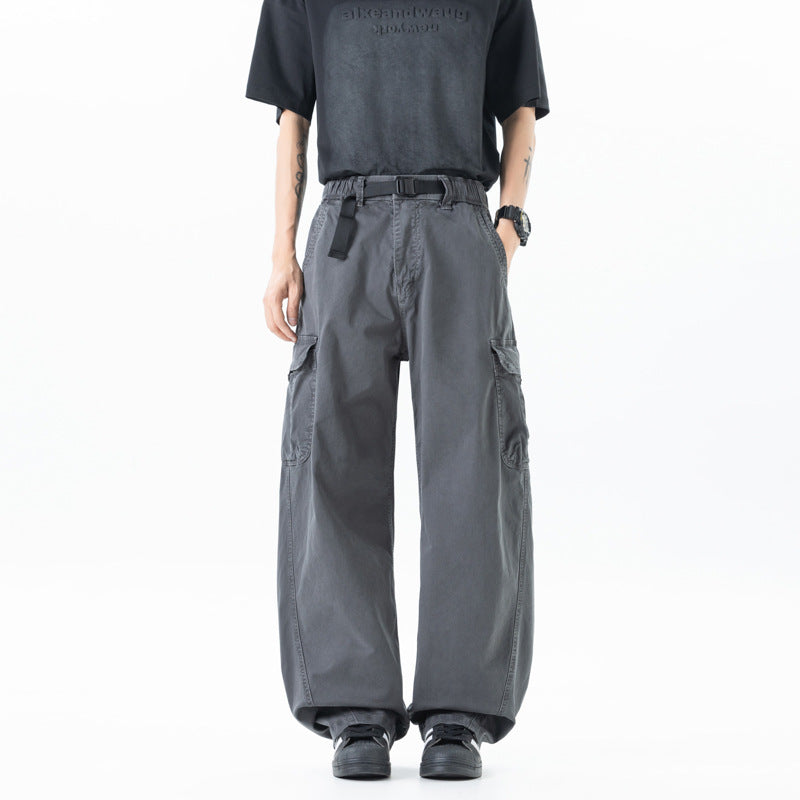 Herren Lässige weite Canvas-Cargo-Hose mit elastischem Tunnelzugbund und integriertem Webgürtel Mune Fashion