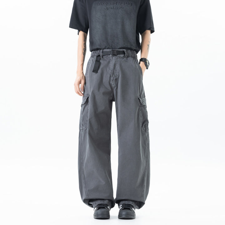 Herren Lässige weite Canvas-Cargo-Hose mit elastischem Tunnelzugbund und integriertem Webgürtel Mune Fashion