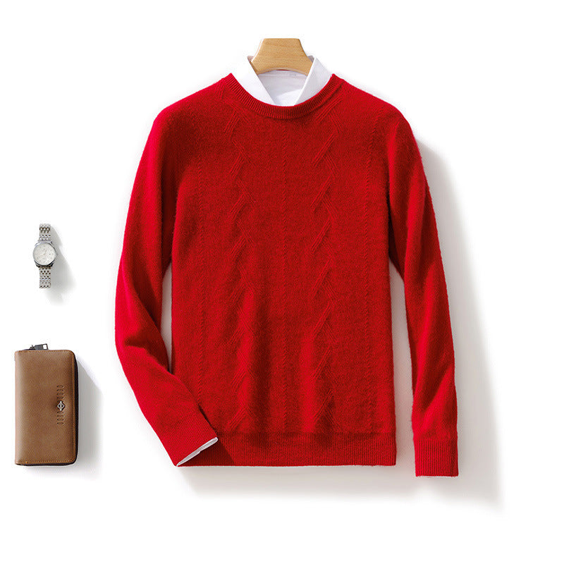 Men's Luxurious Fine Knit Crew Neck Sweater with Subtle Cable Pattern Mune Fashion