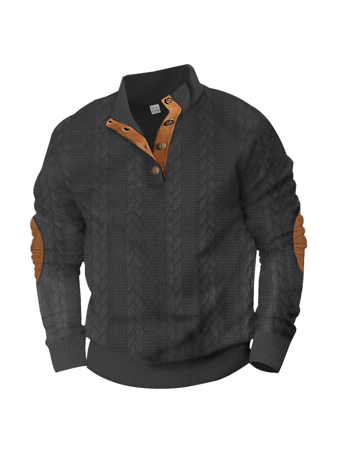 Men's casual cable knit pullover with reinforced button placket and suede elbow patches Mune Fashion