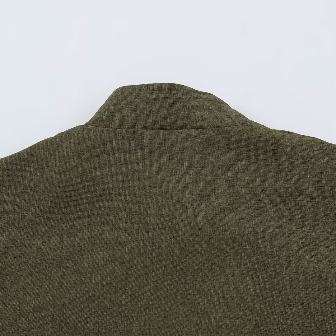 Women's Boxy Linen Blend Jacket with Stand Collar and Chinese Toggle Closures Mune Fashion