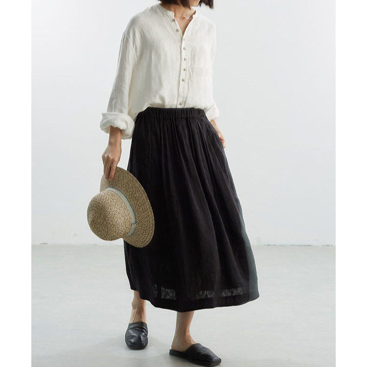 Ladies Comfortable, Loose Linen Skirt with Waist Drawstring Mune Fashion
