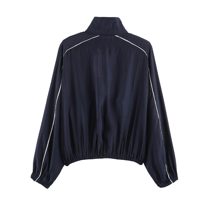 Women's Lightweight Cropped Bomber Jacket with Funnel Neck and Elastic Hem Mune Fashion