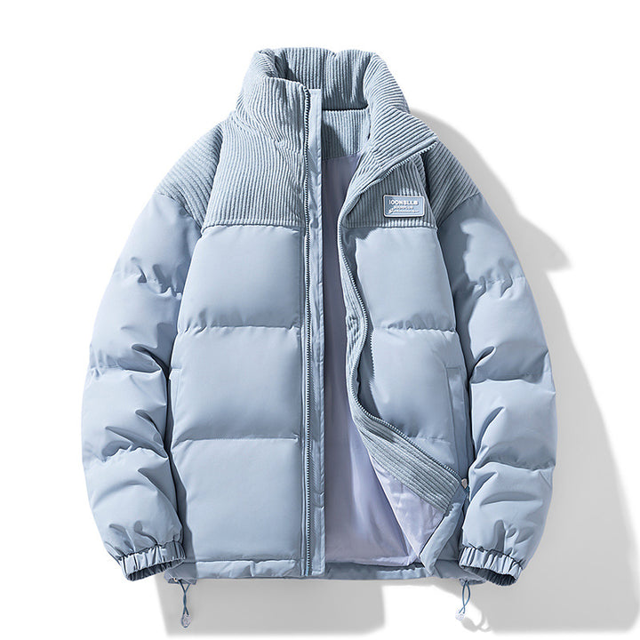 Men's Quilted Padded Jacket with Cord Trim, High Stand-Up Collar and Thermo Lining Mune Fashion
